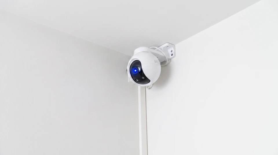Intérieur résidentiel avec système de sécurité domestique sans fil monté au mur
